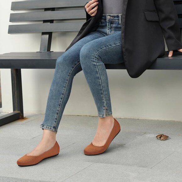 Women Knit Ballet Brown Flats Round Toe Comfortable Dressy Casual Work Shoes - Picture 2 of 5